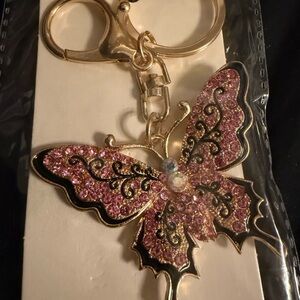 Pink Crystal Butterfly Keychain